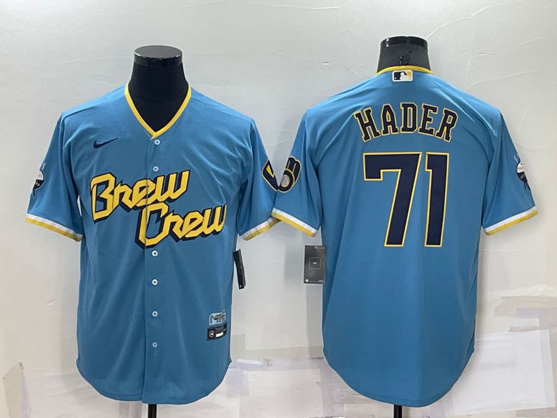 Cheap Men Milwaukee Brewers 71 Hader Blue City Edition Game Nike 2022 MLB Jersey